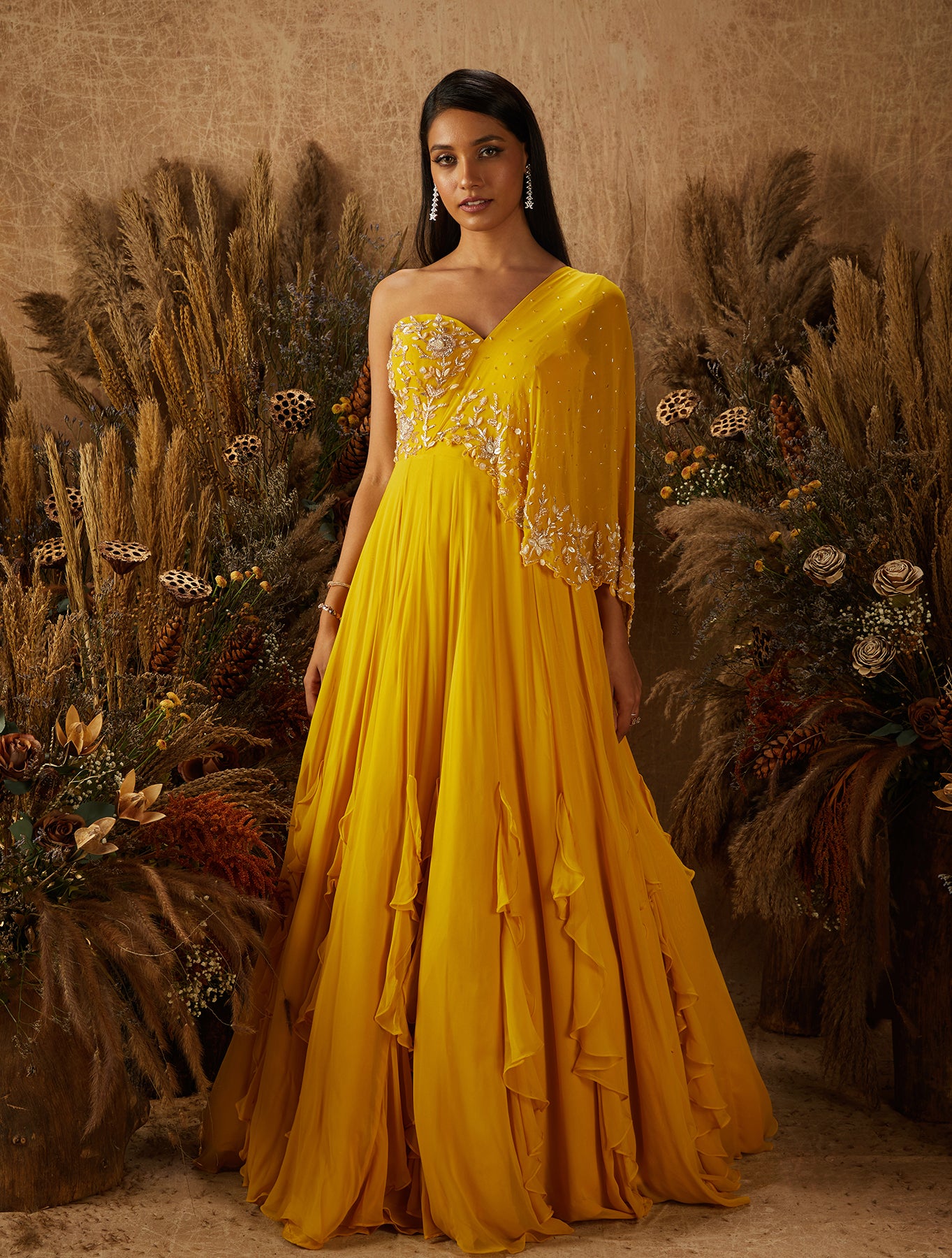 Yellow Georgette Embroidered Anarkali