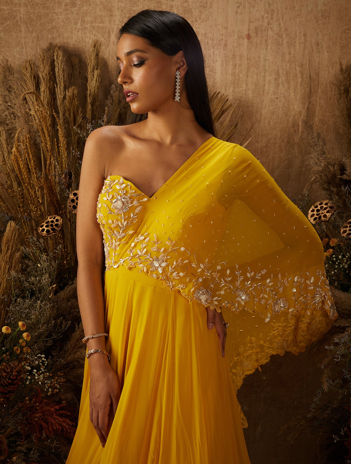 Yellow Georgette Embroidered Anarkali