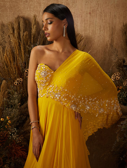 Yellow Georgette Embroidered Anarkali