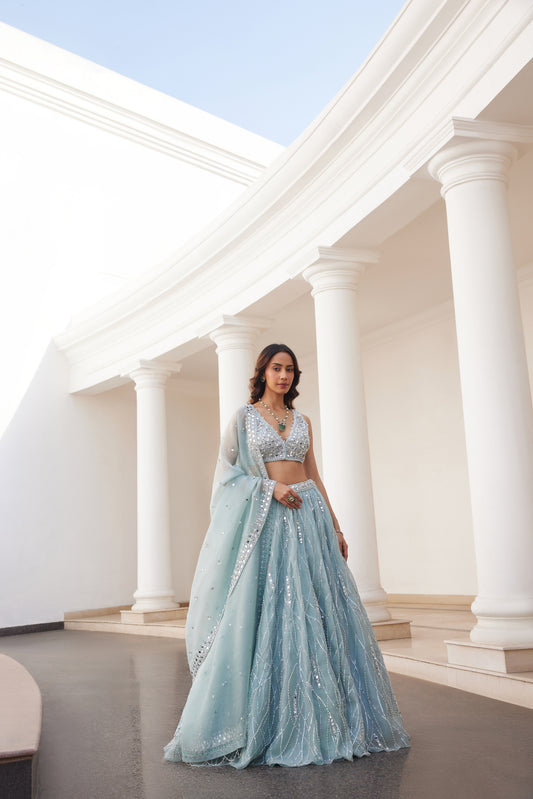 Powder Blue Organza Lehenga Set