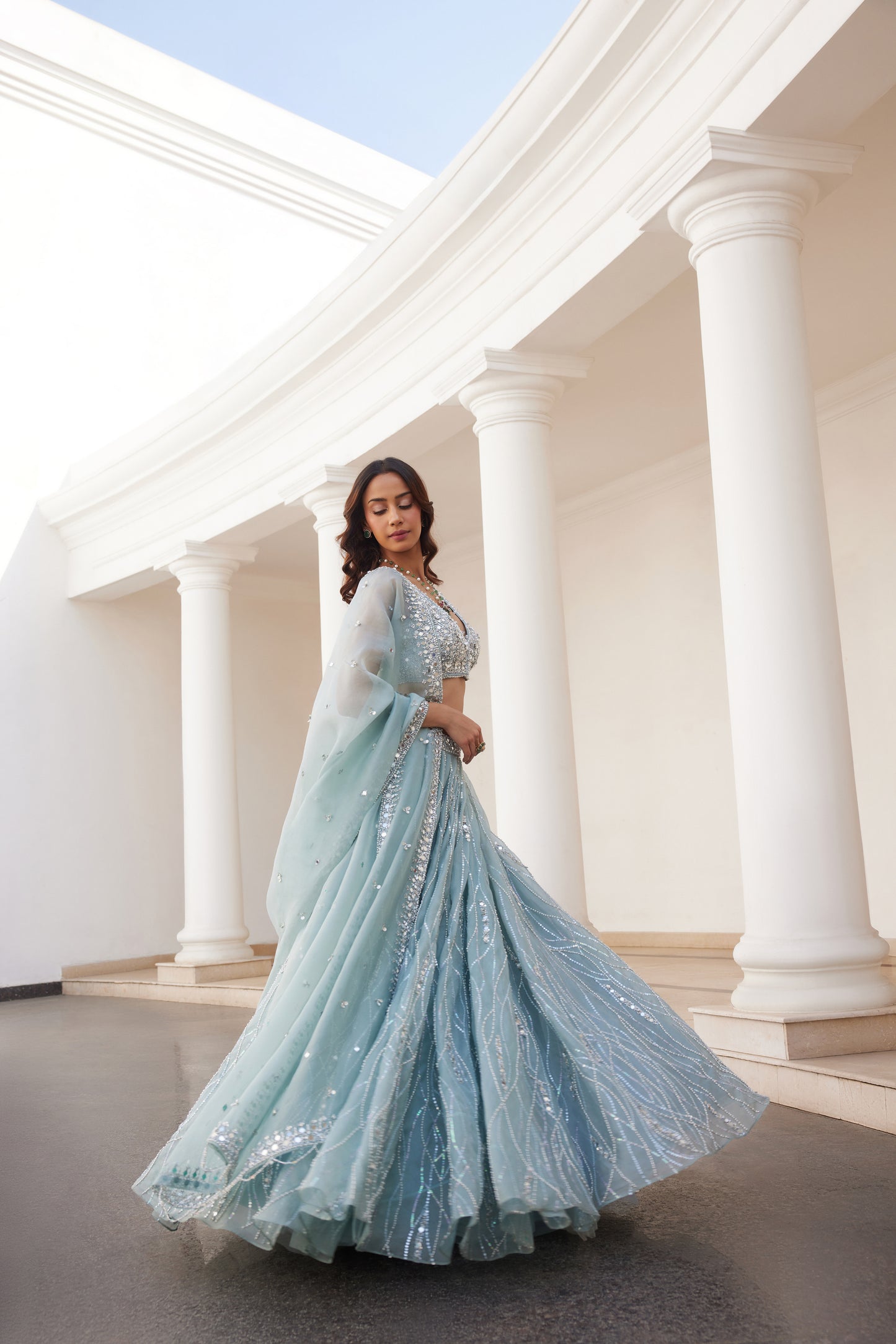 Powder Blue Organza Lehenga Set