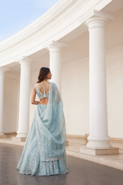 Powder Blue Organza Lehenga Set