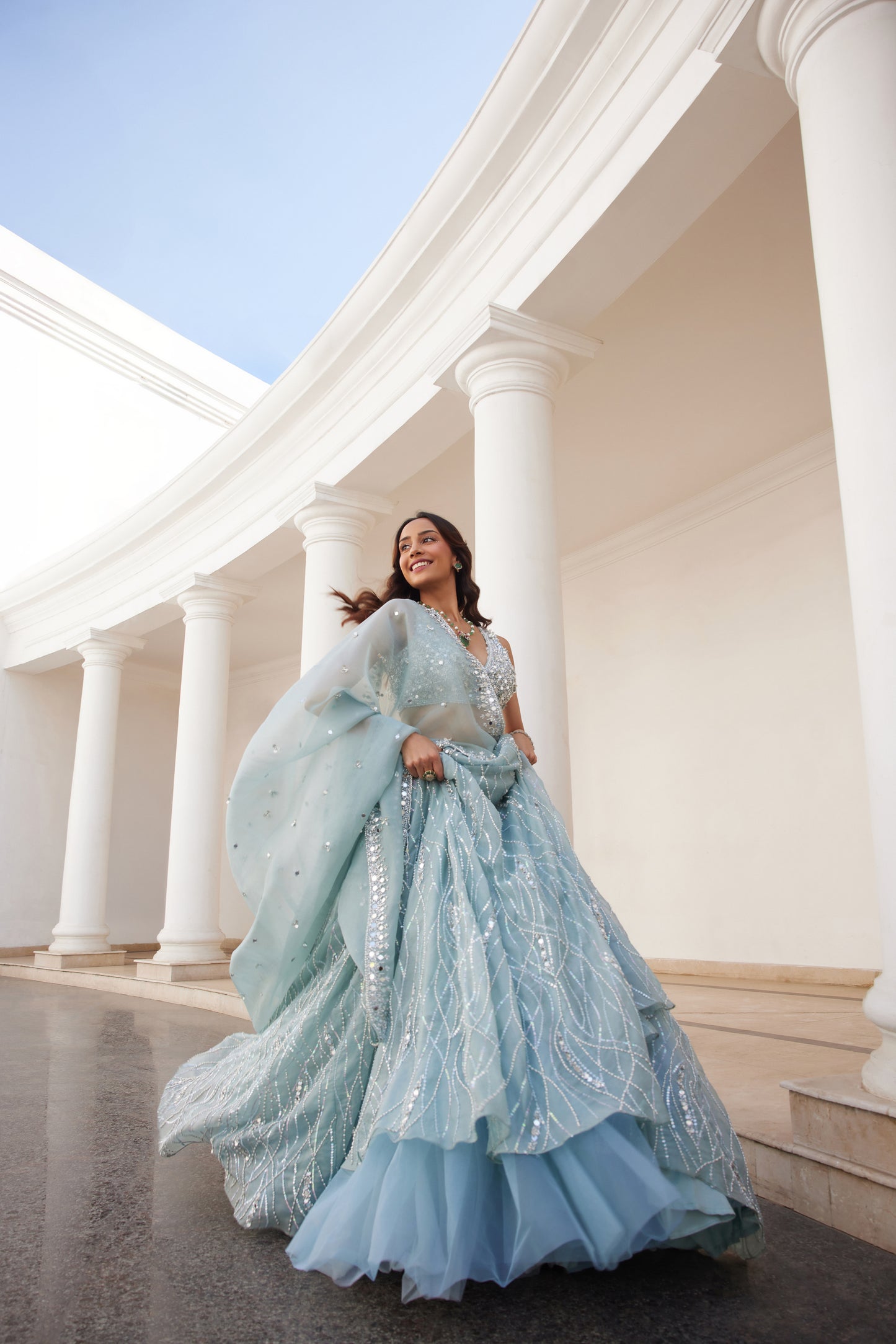 Powder Blue Organza Lehenga Set