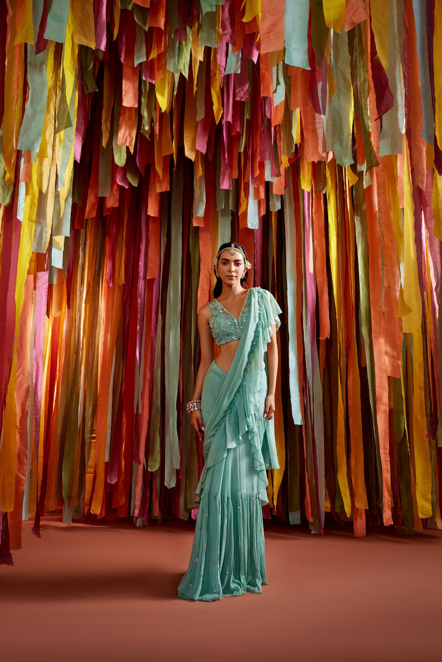 MINT GREEN RUFFLE SAREE