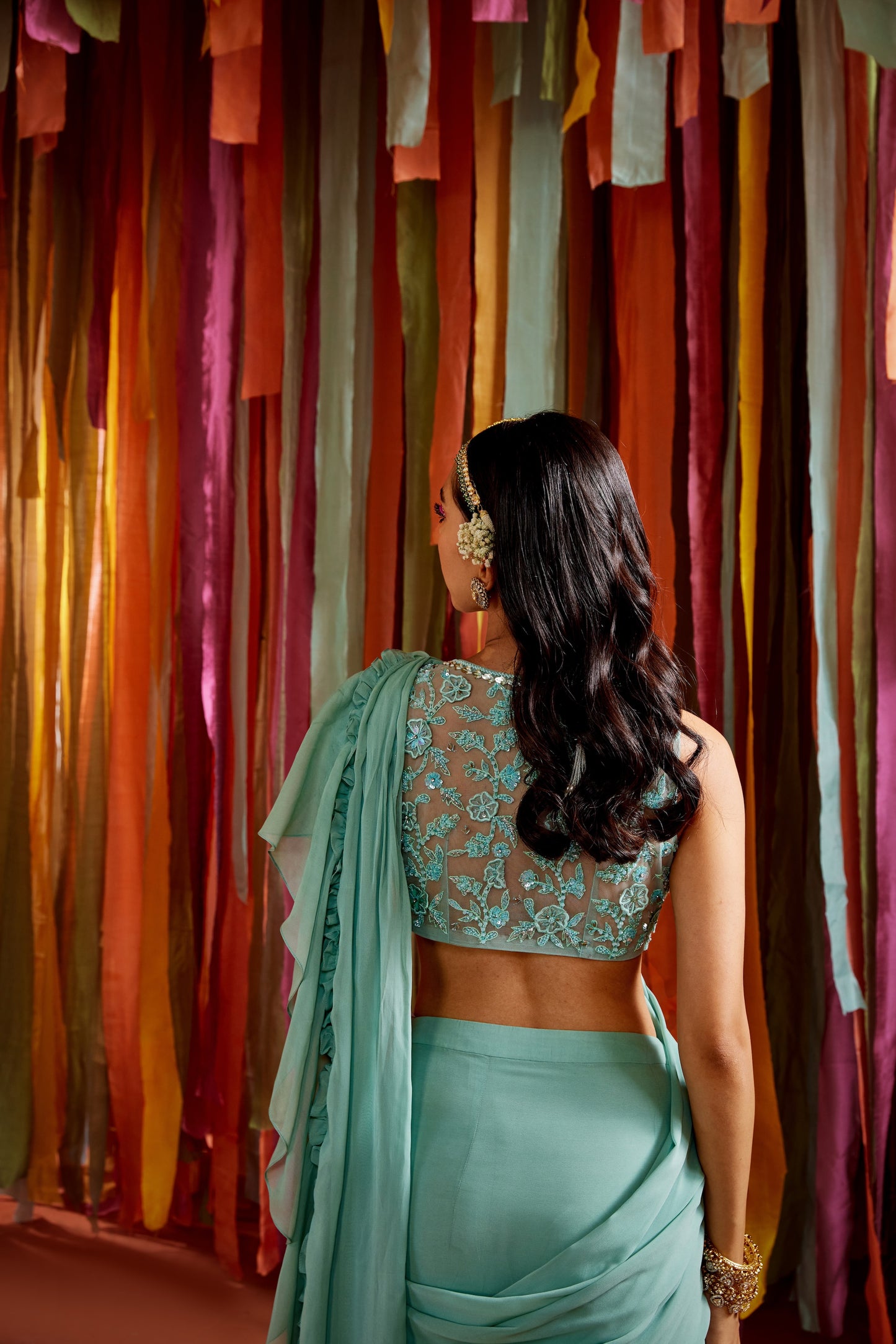 MINT GREEN RUFFLE SAREE