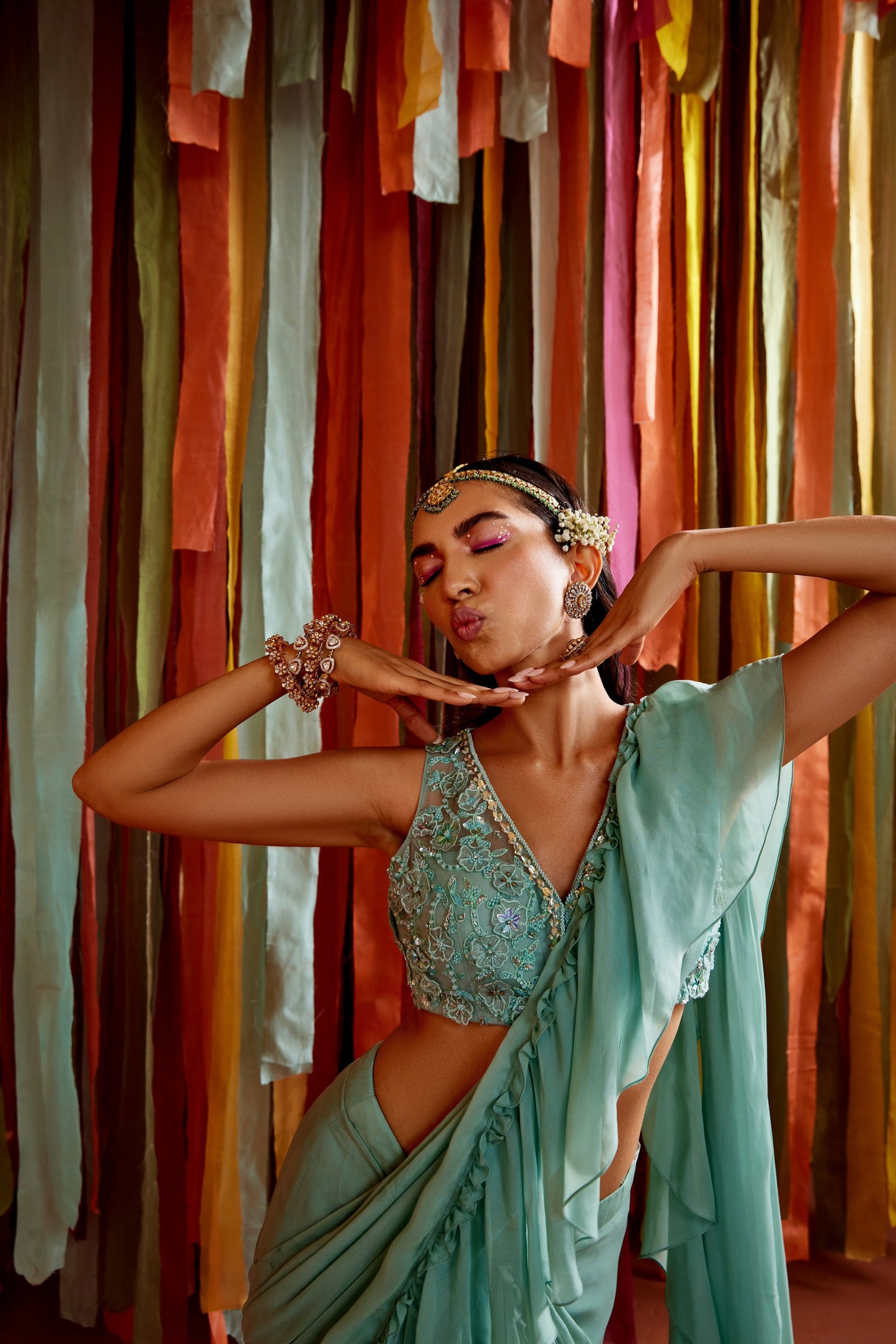 MINT GREEN RUFFLE SAREE