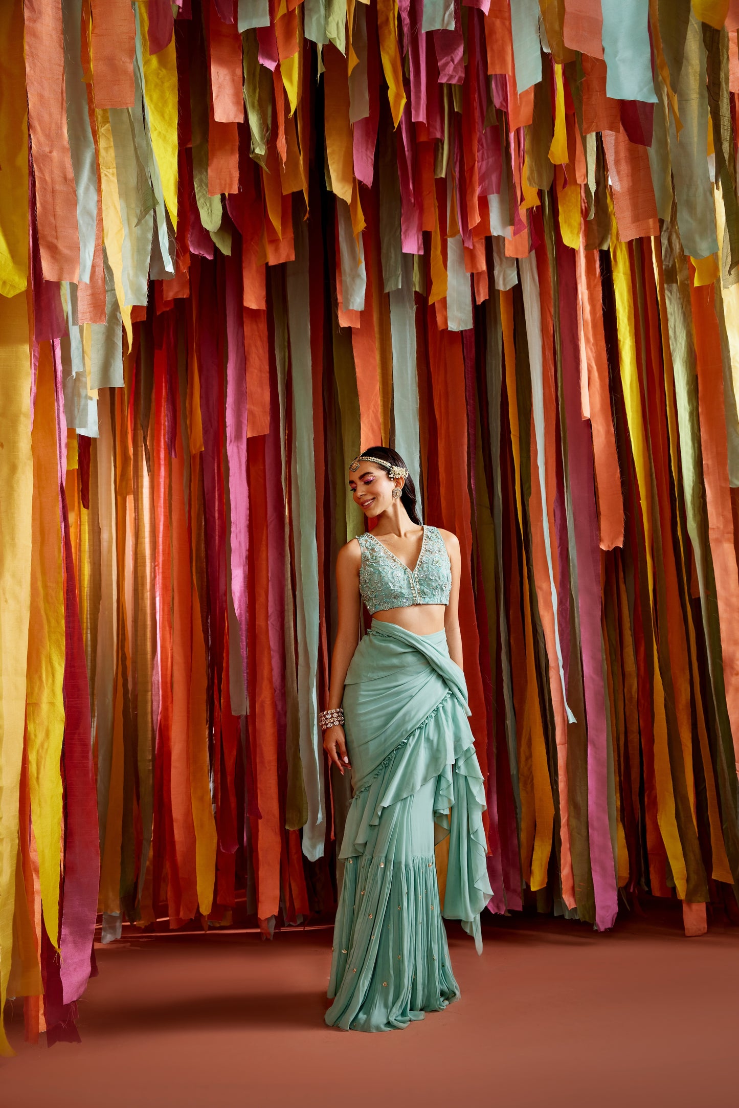 MINT GREEN RUFFLE SAREE