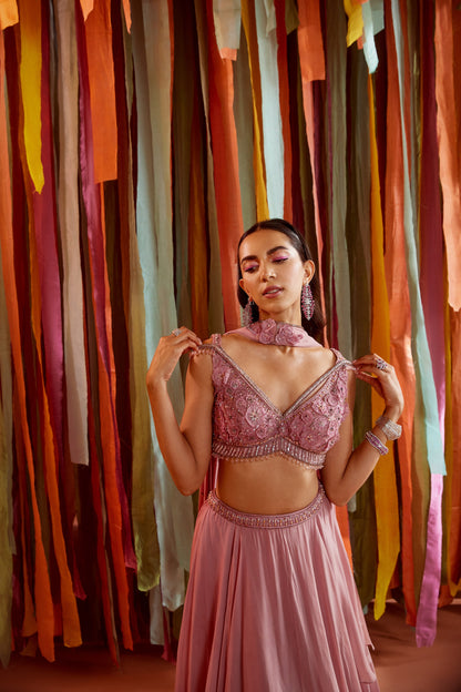 MAUVE LEHENGA AND BLOUSE SET