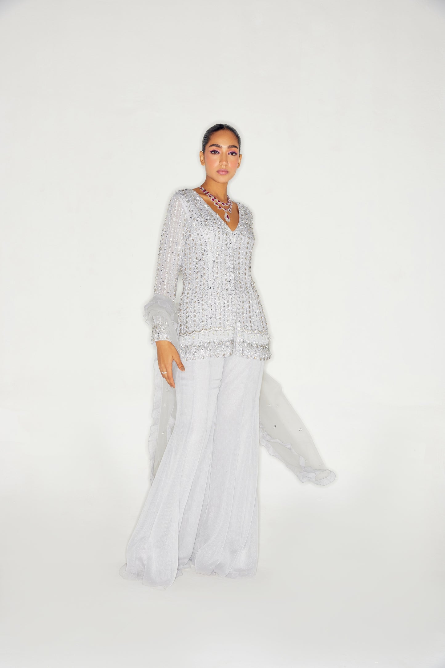 GREY TONAL KURTA AND FLARED PANTS SET