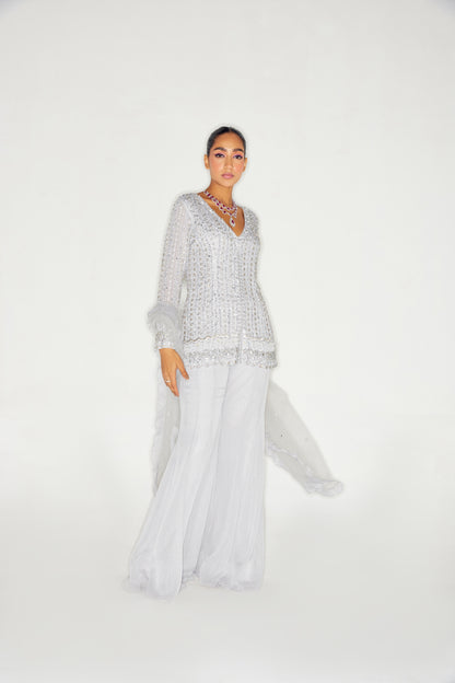 GREY TONAL KURTA AND FLARED PANTS SET