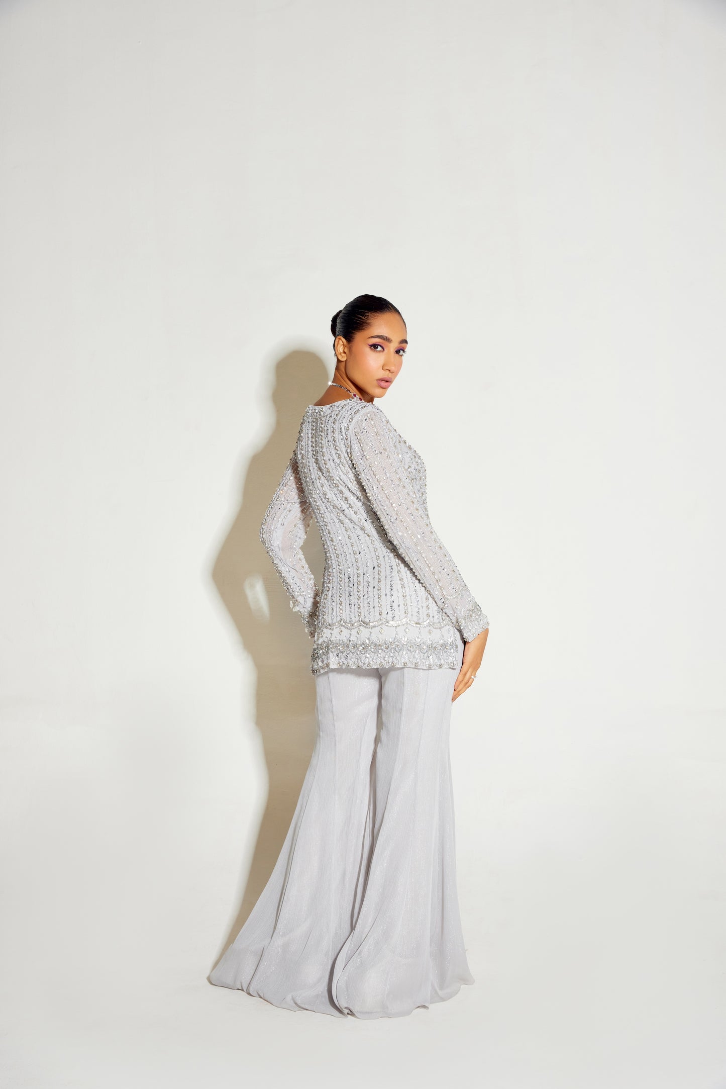 GREY TONAL KURTA AND FLARED PANTS SET