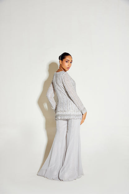 GREY TONAL KURTA AND FLARED PANTS SET
