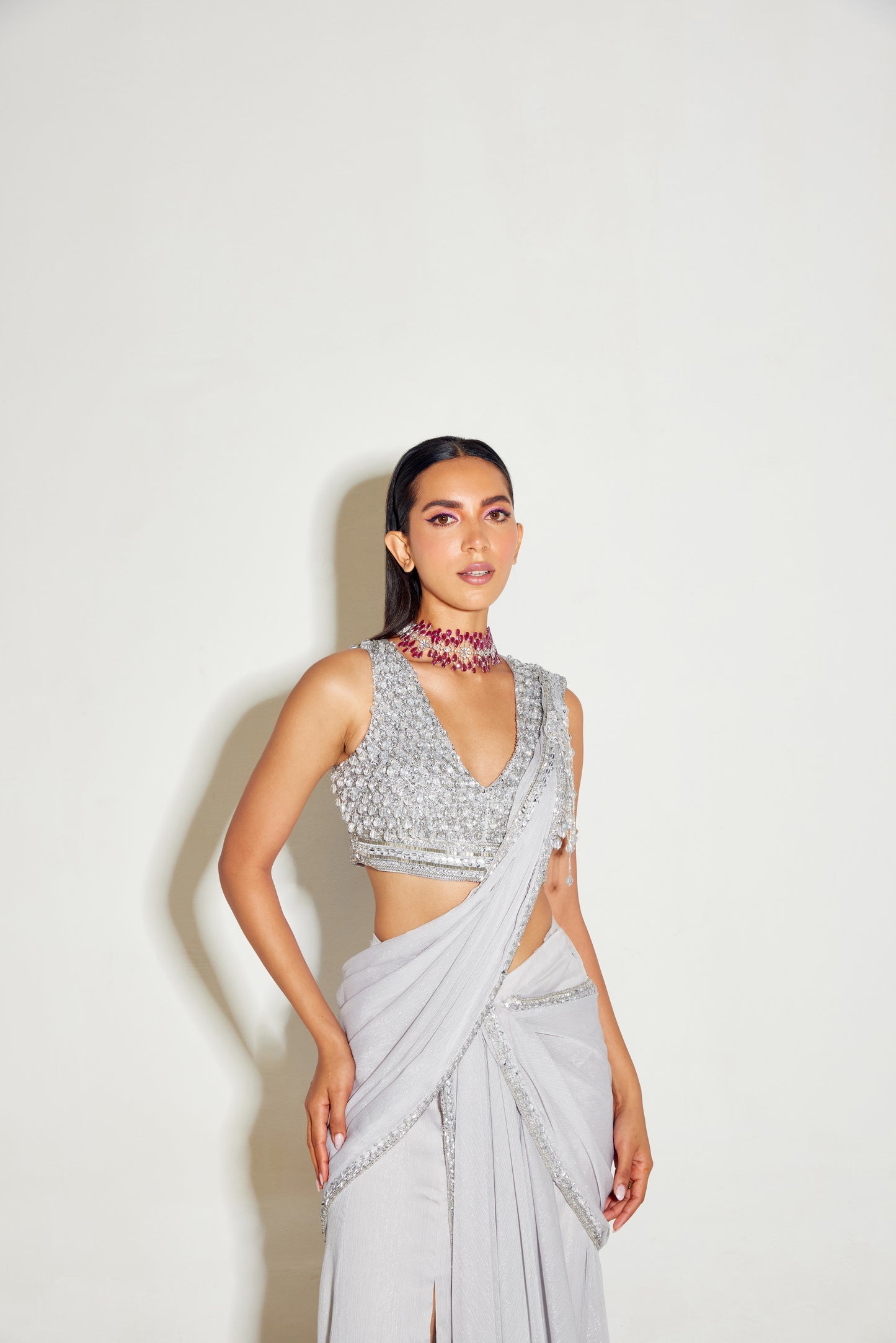 GREY SLIT SAREE