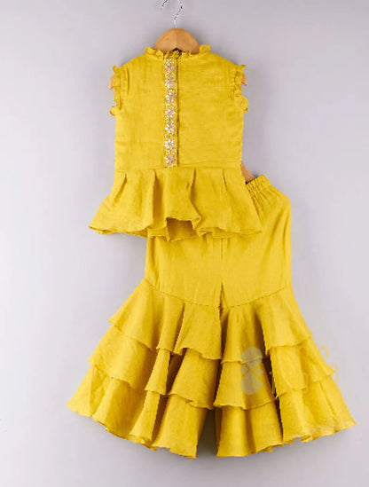 Sequence And Gota Flower Work Top And Layered Palazzo
