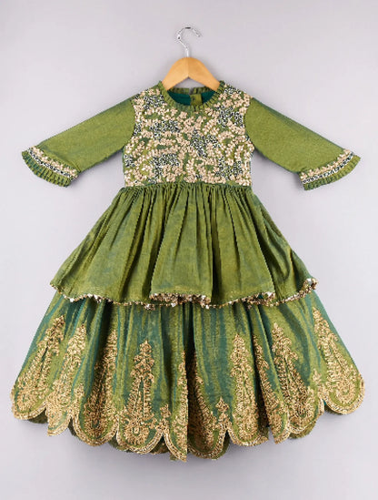 Sequin And Gota Work Peplum Top With Zari Embroidered Lehenga