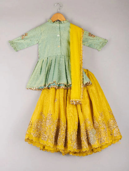 Sequin And Zari Work Top With Embroidered Lehenga And Dupatta