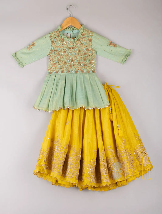 Sequin And Zari Work Top With Embroidered Lehenga And Dupatta
