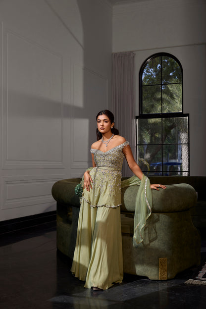 SAGE GREEN OFF SHOULDER PEPLUM SET