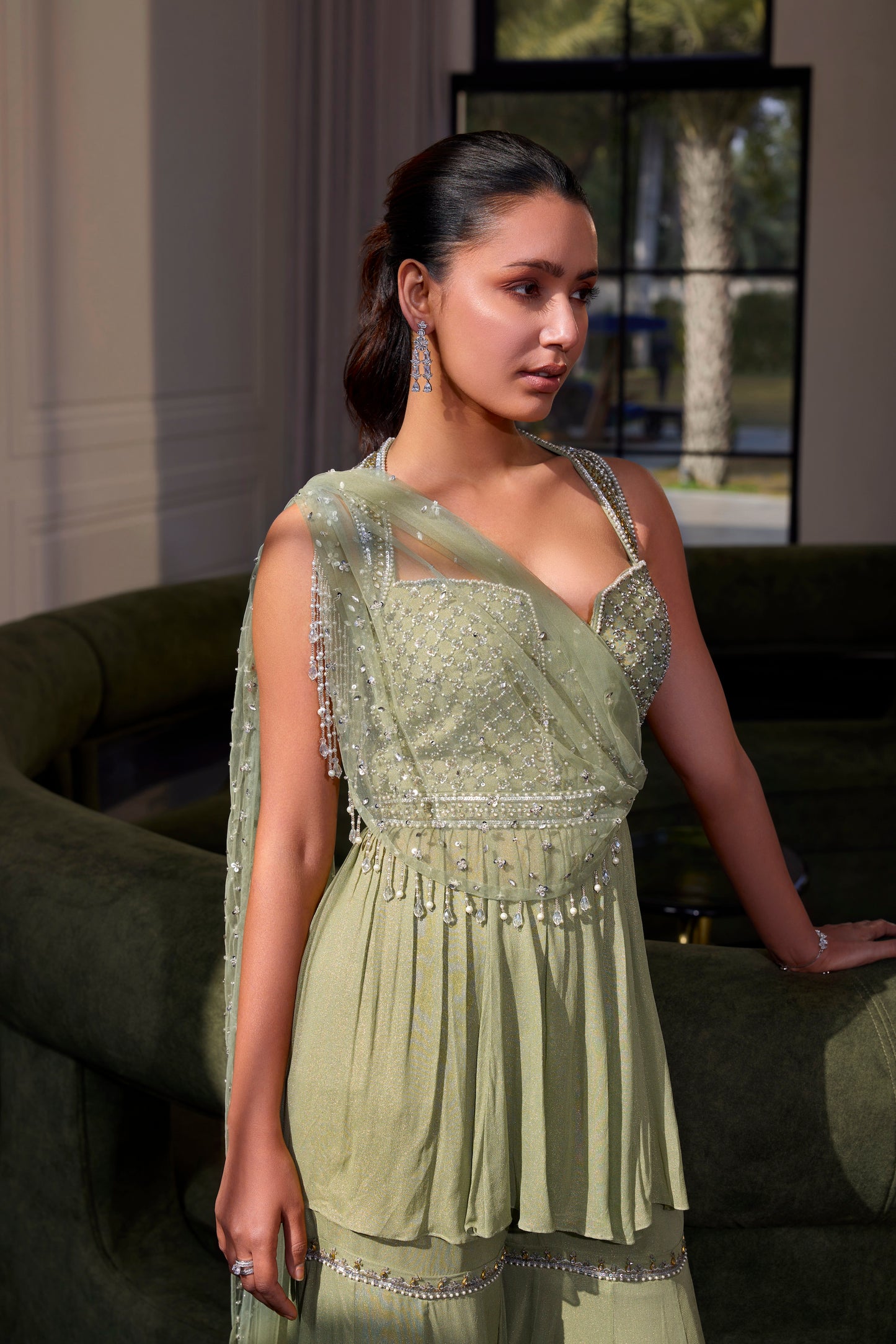 SAGE GREEN PEPLUM WITH DRAPE SET