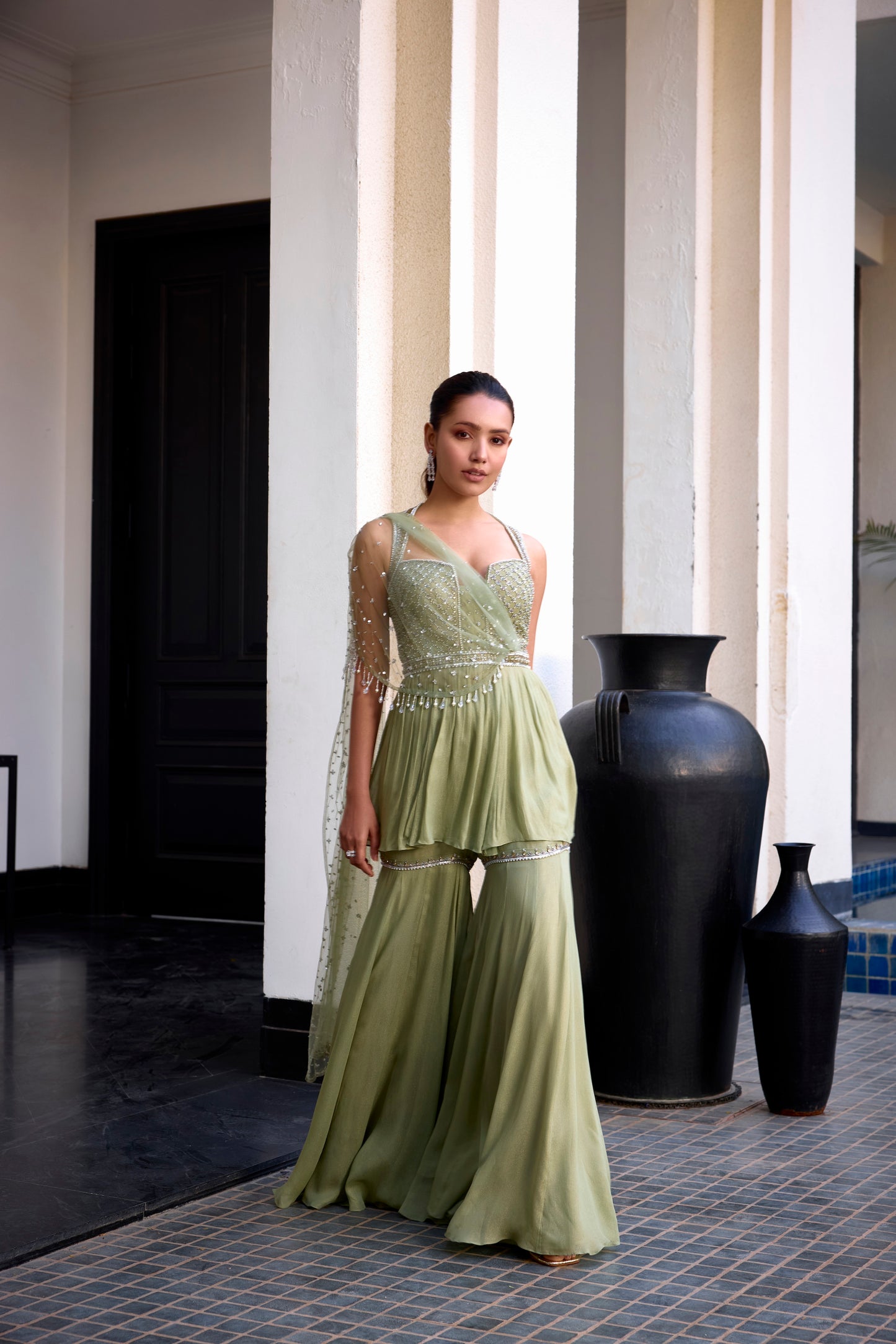 SAGE GREEN PEPLUM WITH DRAPE SET