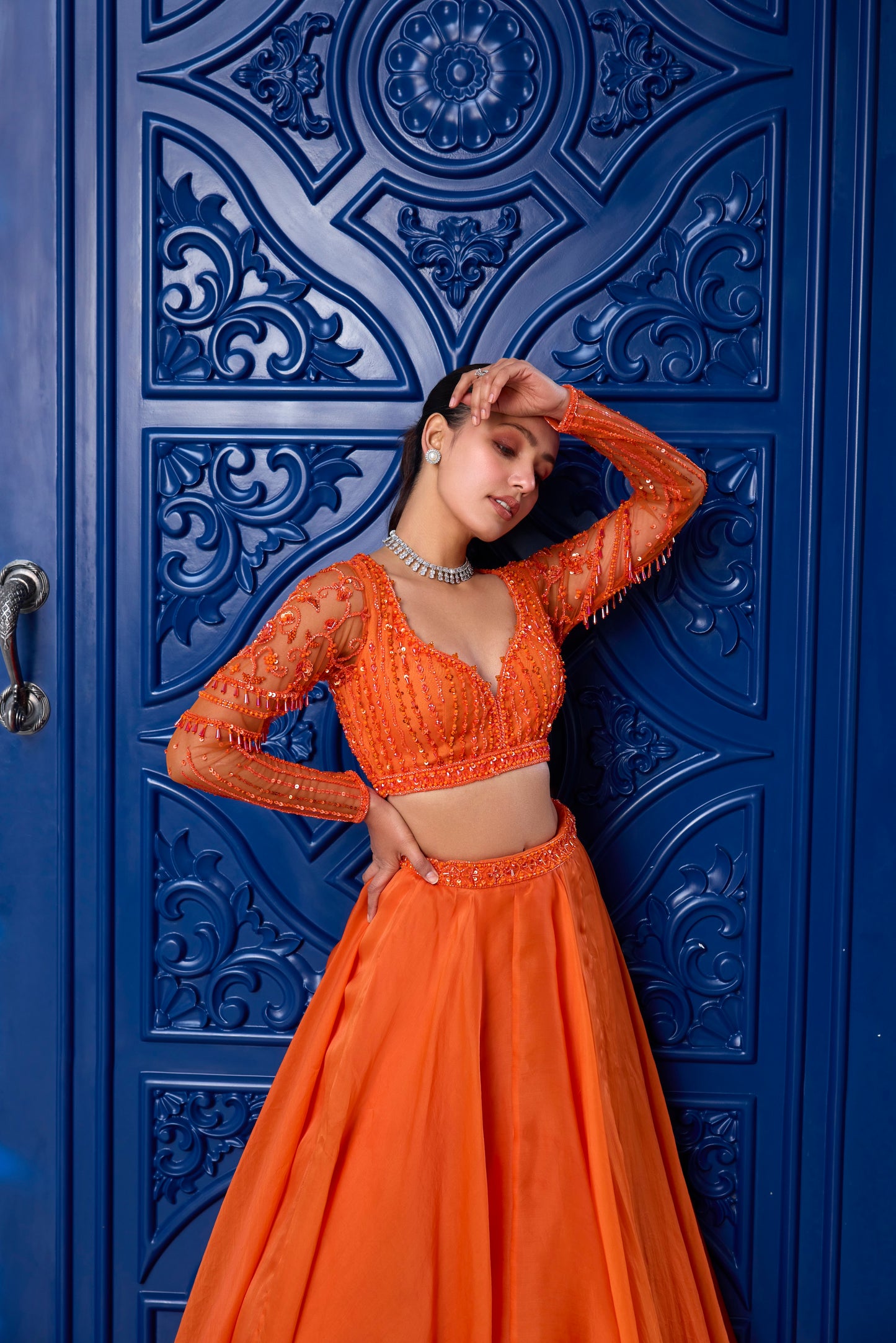 ORANGE TONAL BLOUSE AND ORGANZA SKIRT SET