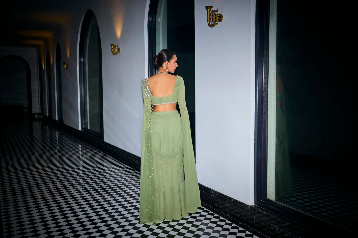 SAGE GREEN STITCHED SAREE