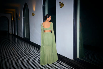SAGE GREEN STITCHED SAREE