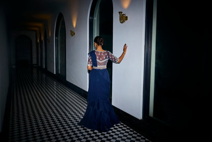 MIDNIGHT BLUE RUFFLE SAREE