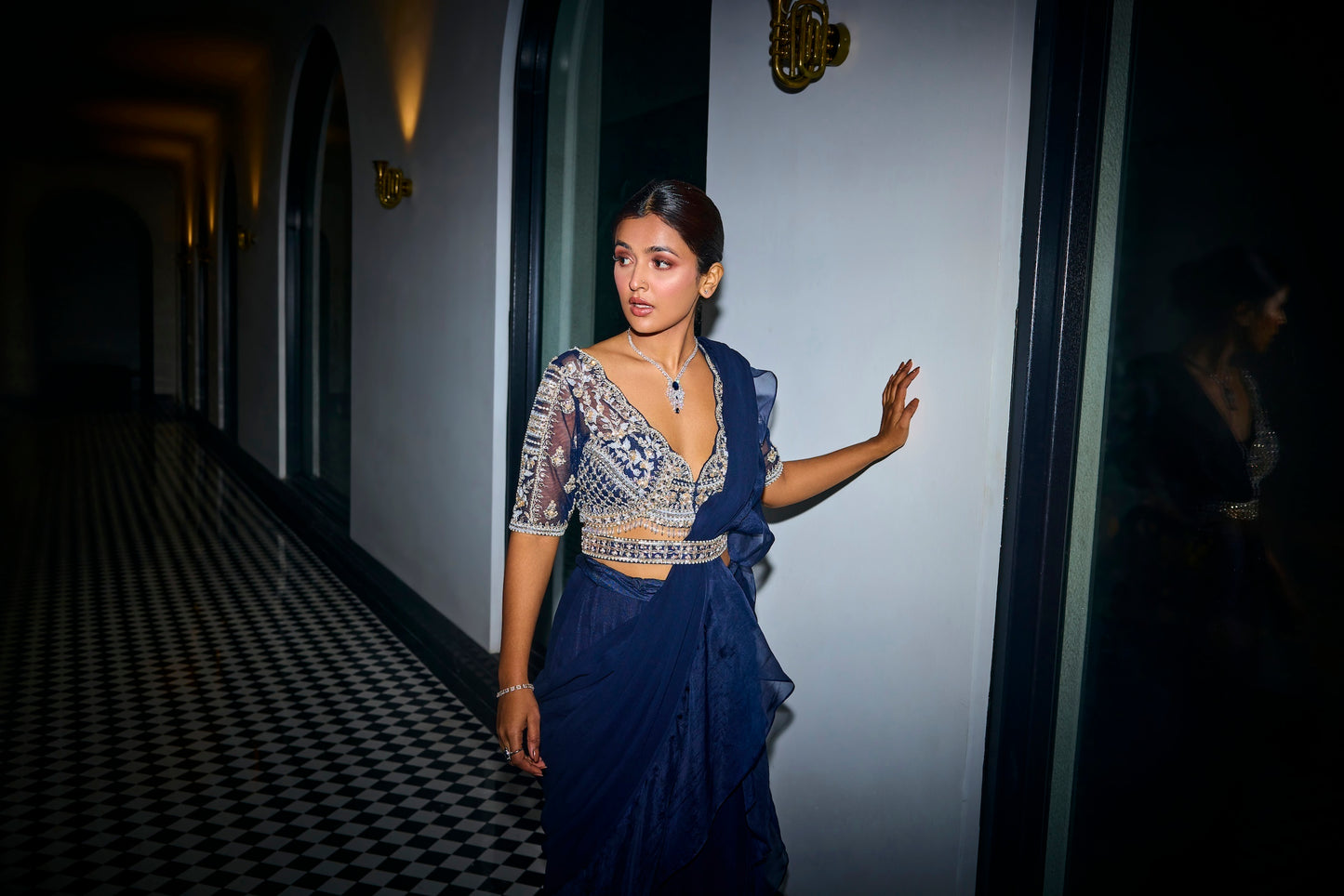MIDNIGHT BLUE RUFFLE SAREE