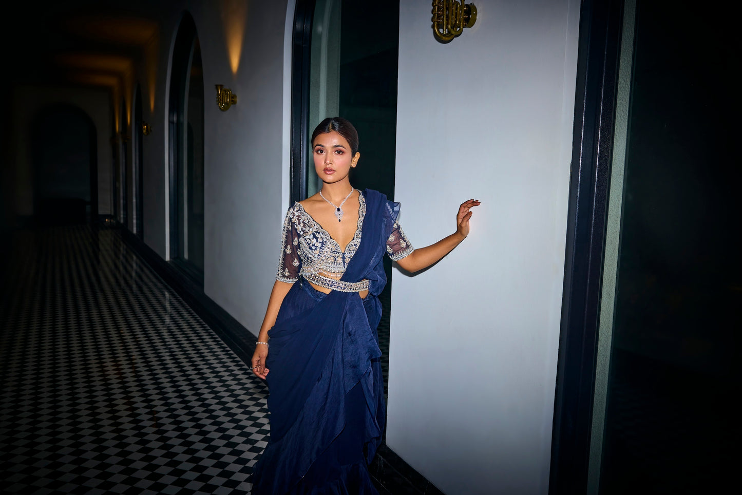 MIDNIGHT BLUE RUFFLE SAREE
