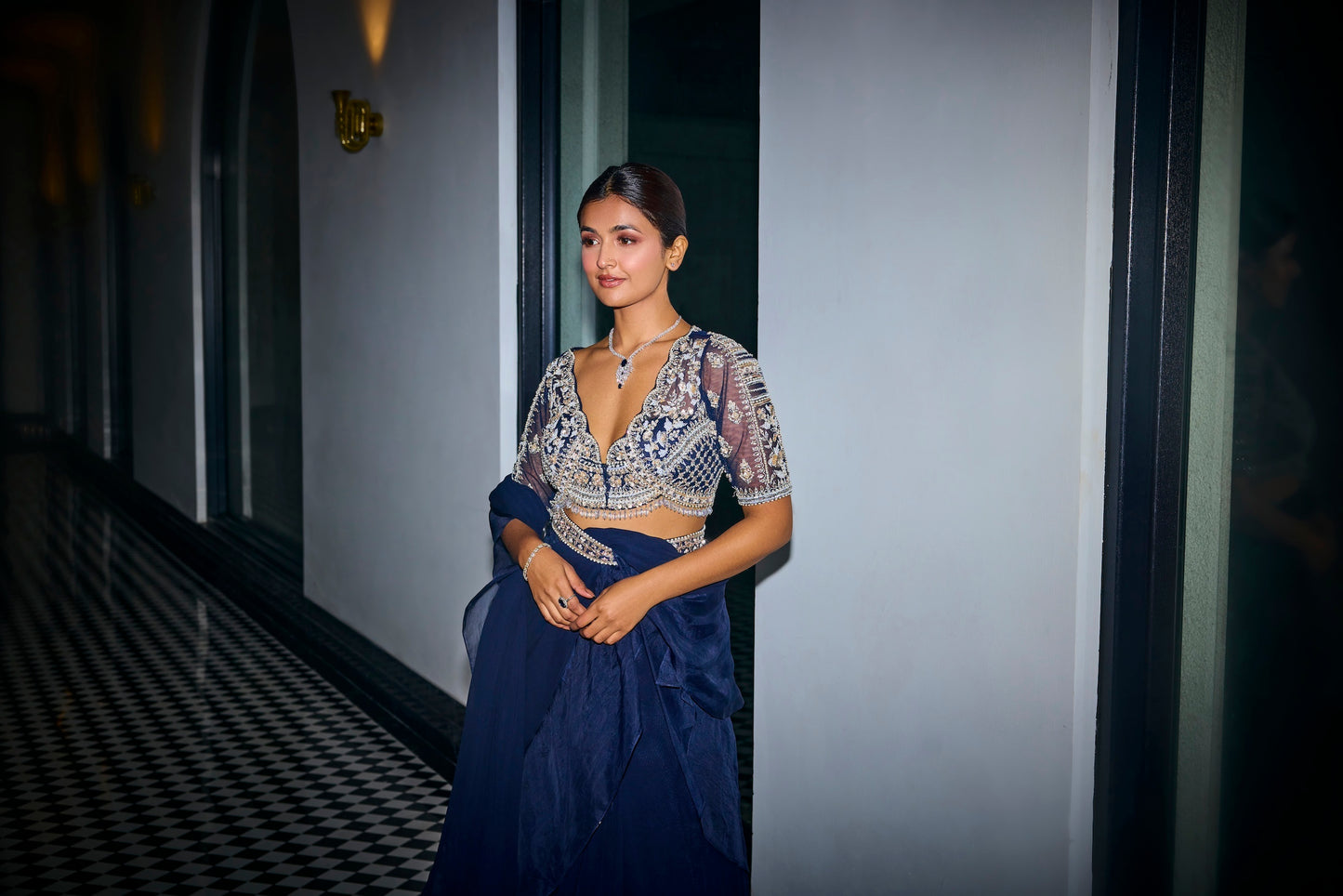 MIDNIGHT BLUE RUFFLE SAREE