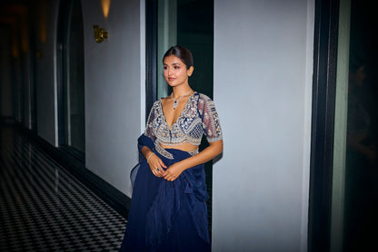 MIDNIGHT BLUE RUFFLE SAREE
