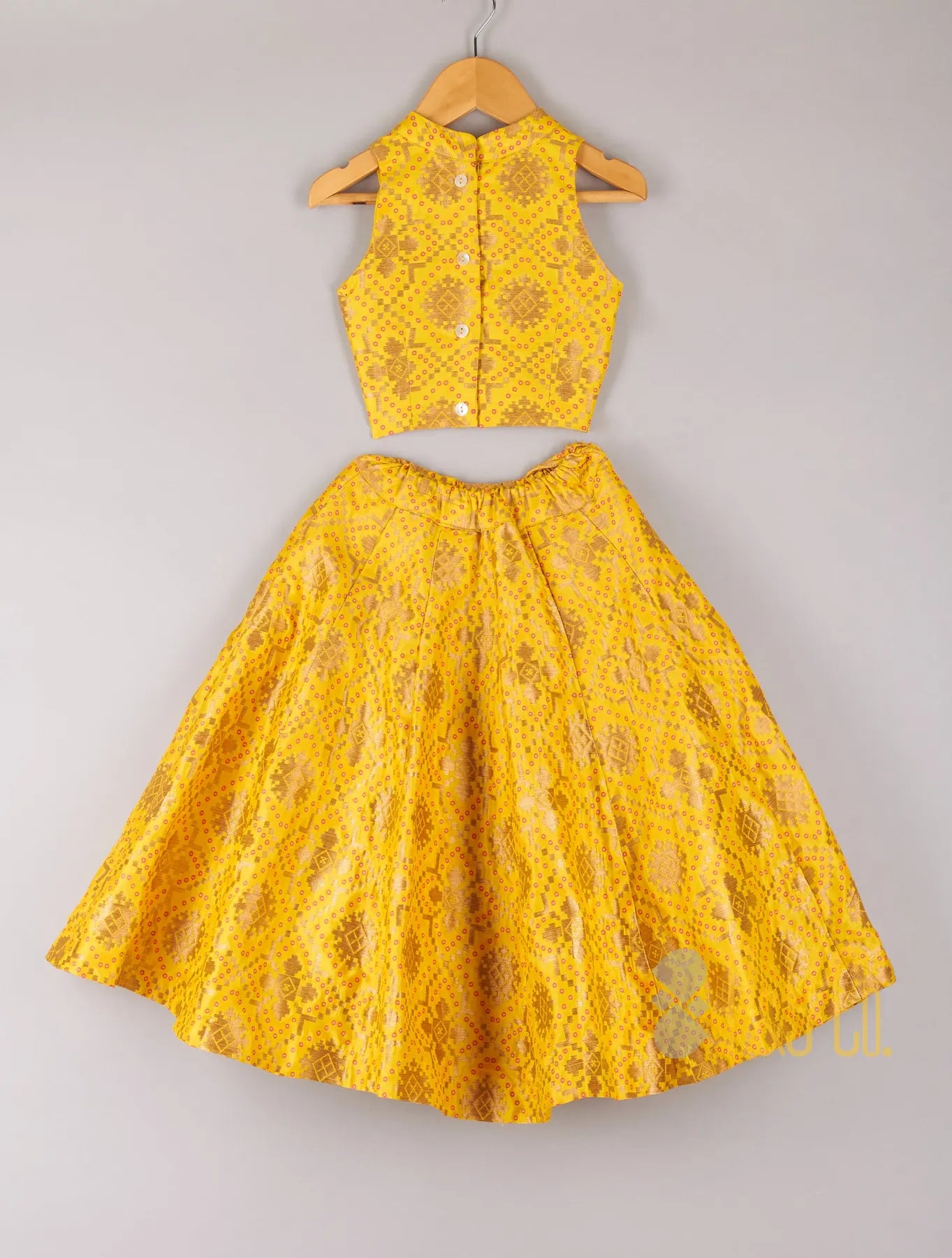 Yellow Brocade Top With Lehenga
