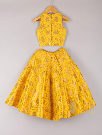 Yellow Brocade Top With Lehenga