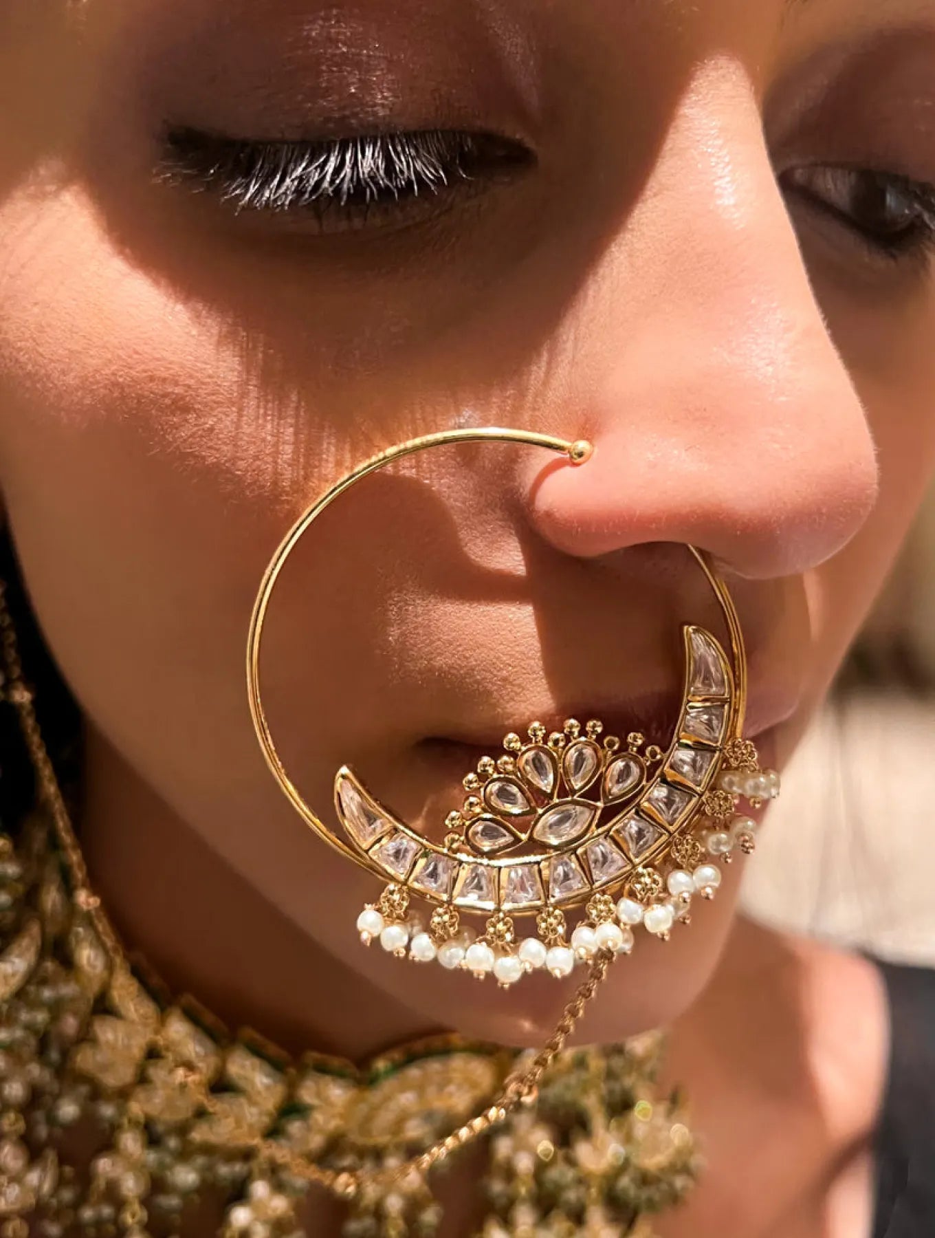 MANSI Semi Precious Pearl Polki Nathani