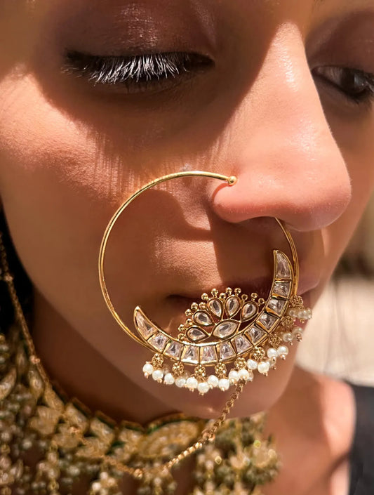 MANSI Semi Precious Pearl Polki Nathani