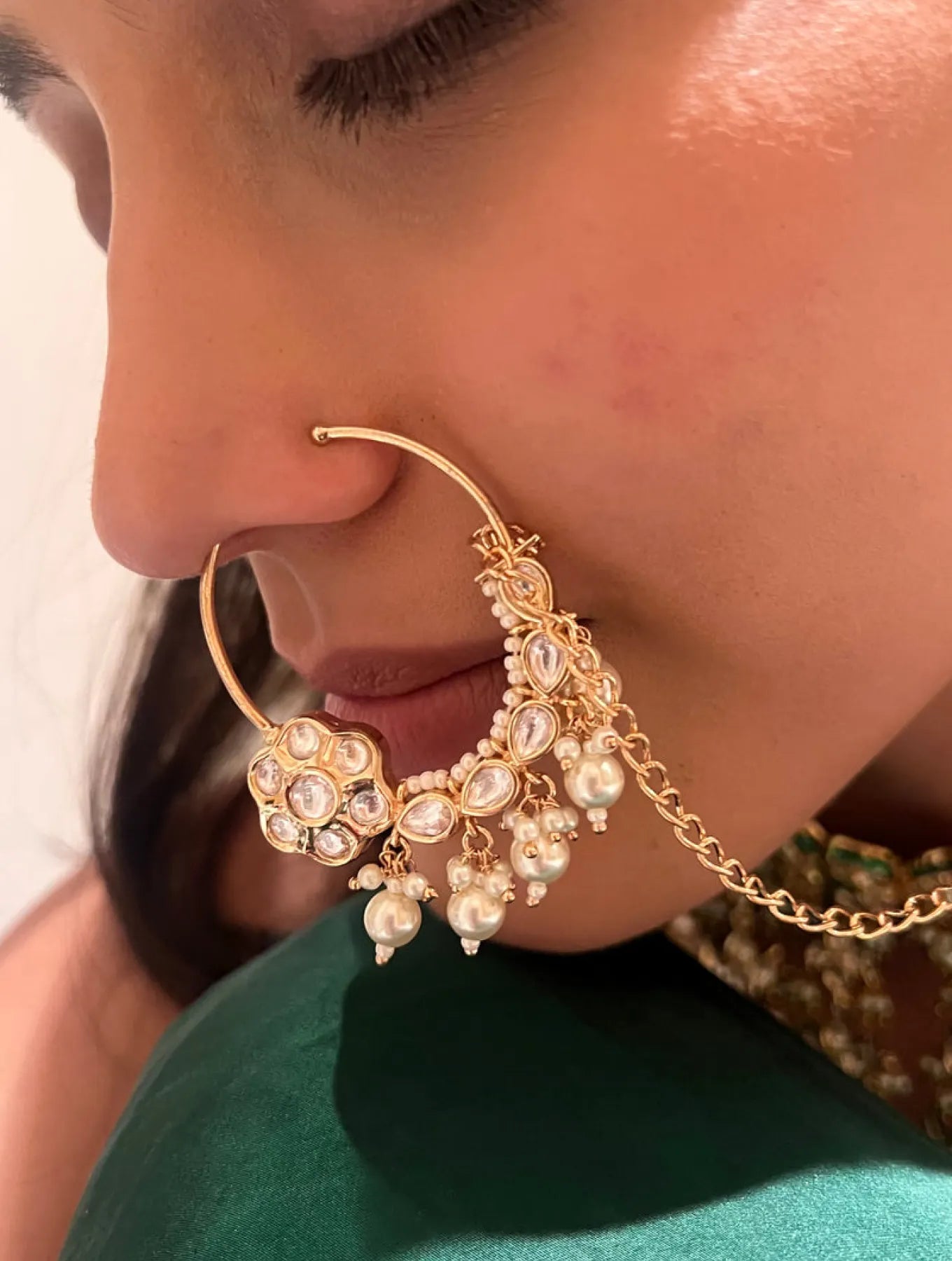 Sadhika Semi Precious Pearl Polki Nathani