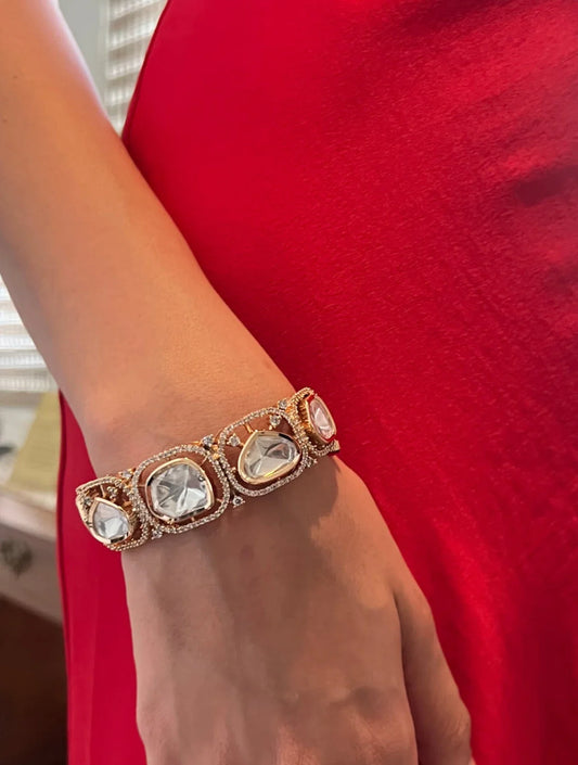 TINISHA Round Shaped SP Stone Polki Bracelet