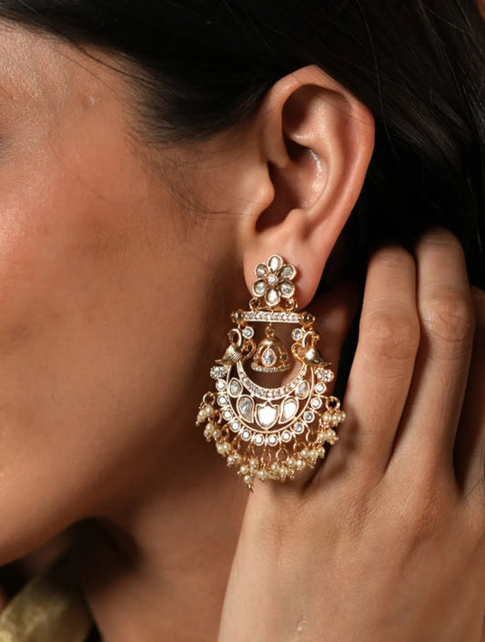 MANASI PEACOCK POLKI EARRINGSSS WITH MOTI