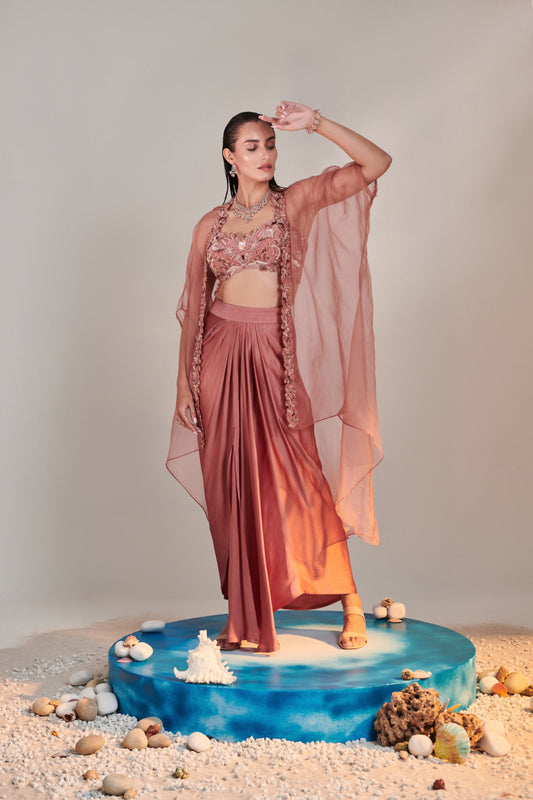 Salmon Pink Pure Organza Cape