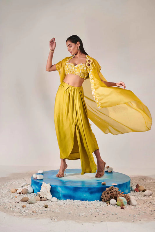 Yellow Skirt & Cutwork Cape