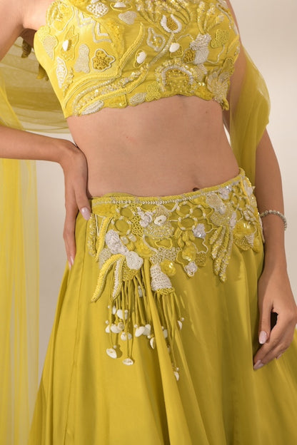 Off Shoulder Cutwork Blouse Lehenga