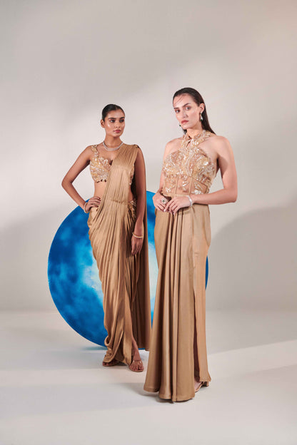 Champagne Gold Corset Halterneck Gown