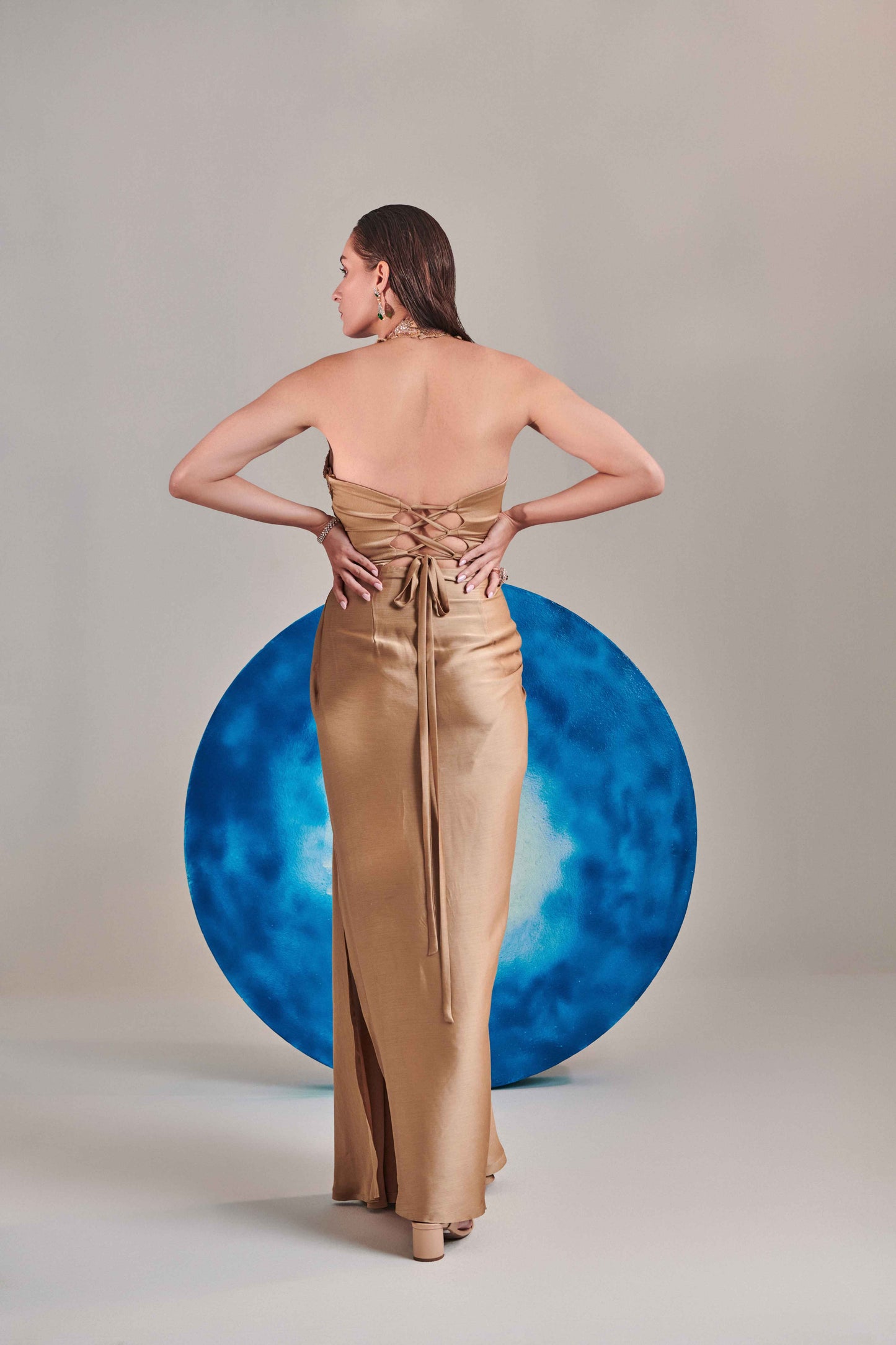 Champagne Gold Corset Halterneck Gown