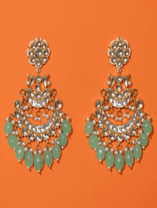 RIDHIKA POLKI WITH GREEN SEMI-PRECIOUS STONE WITH BASRA MOTI