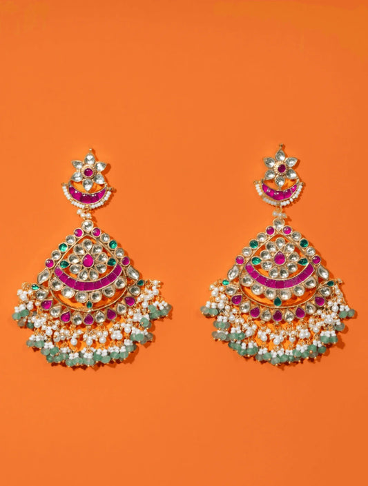 SUAMYA POLKI WITH RED & GREEN SEMI-PRECIOUS STONE WITH BASRA MOTI