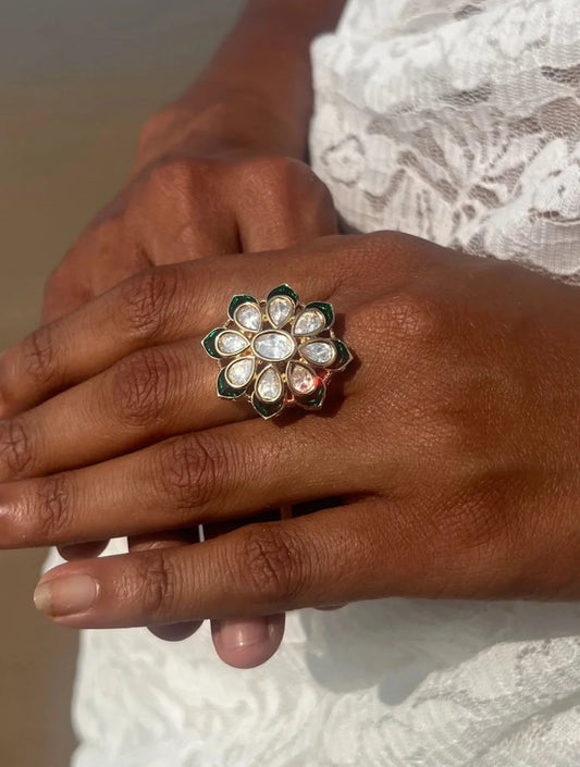 RIYA EIGHT PETAL POLKI RING