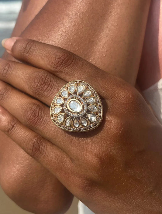 SAANVI WHITE MARQUISE STONE WITH POLKI RING