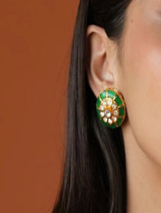 RICHA POLKI AND SP GREEN STONE STUDS