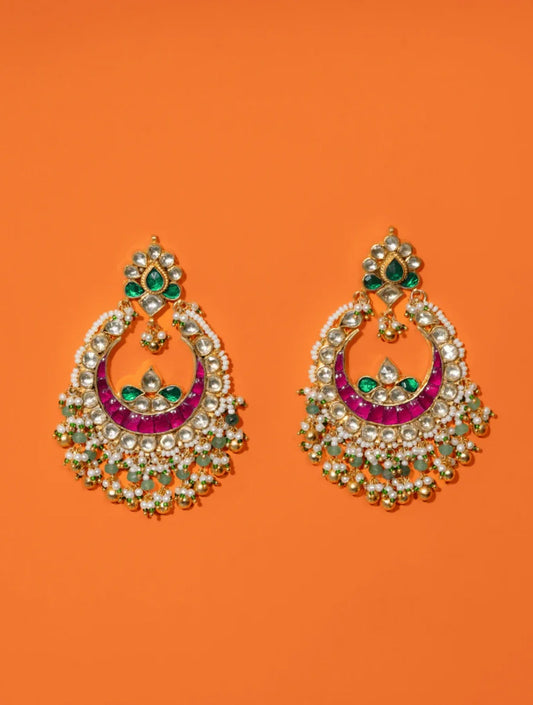 RASIKA MULTICOLORED POLKI WITH SEMIPRECIOUS STONES WITH BASRA MOTI